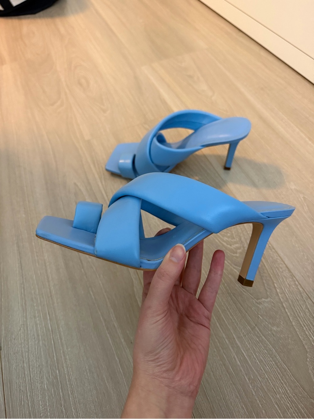 Zara Sky-Blue Crisscross Stiletto Mules